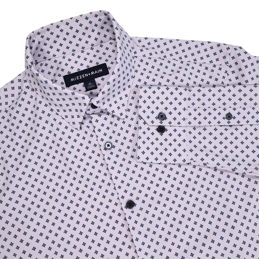 MIZZEN+MAIN Men's M Purple Star Print Leeward Trim No Tuck Button Up Dress Shirt